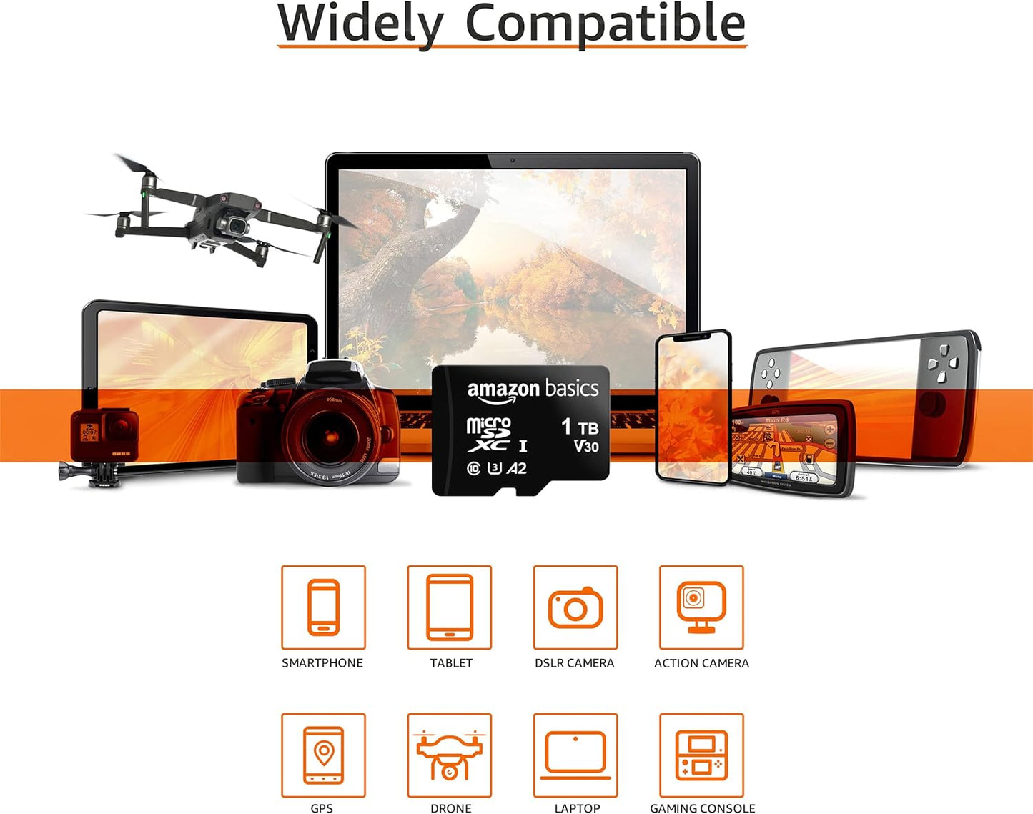 Amazon Basics microSDXC Memory Card with Full Size Adapter, A2, U3, Read Speed up to 100 MB/s, 1 Tb, Black