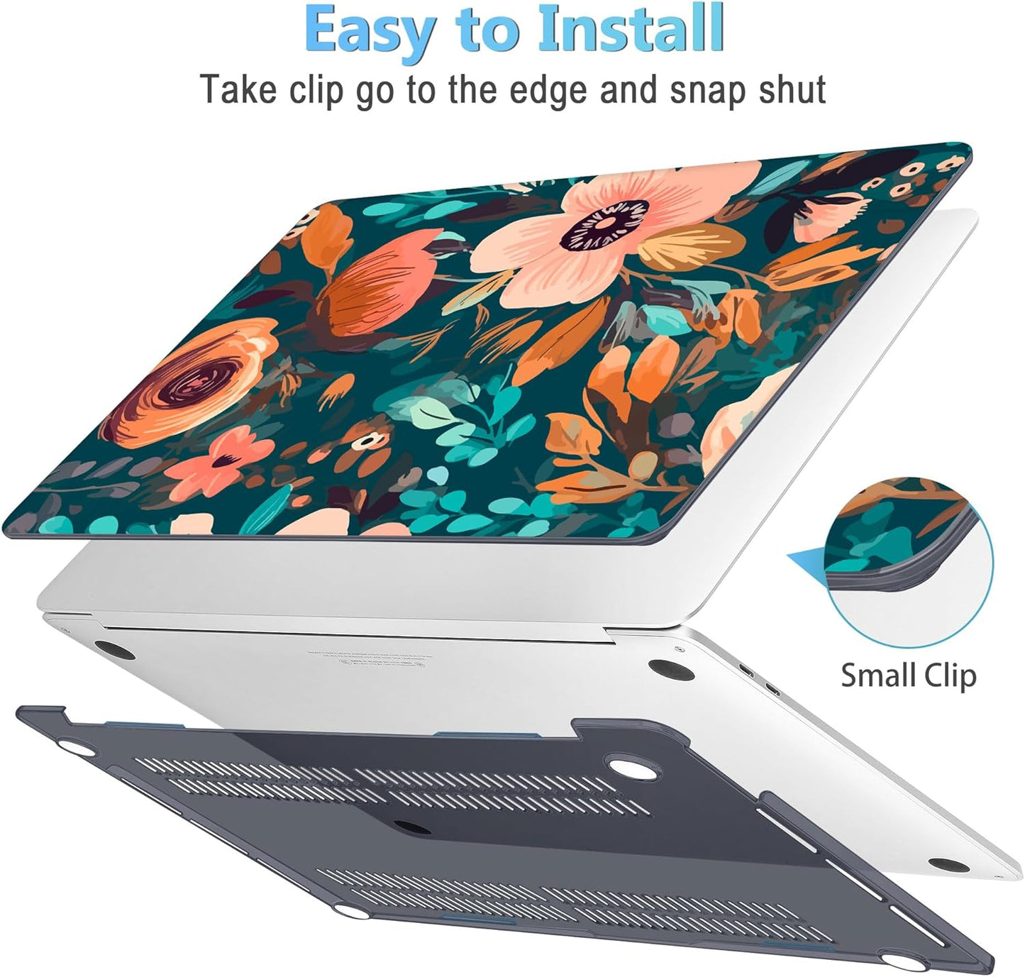 Mektron for MacBook Air 13 Case A1466/A1369 (2010-2017 Release), Snap-on Plastic Hard Shell Cover for MacBook Air 13.3 inch with Keyboard Cover, Abstract Florals