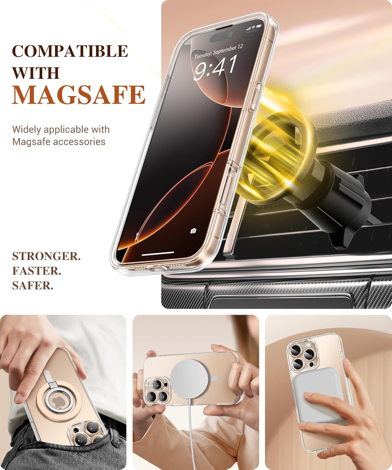 BERFY Magnetic for iPhone 16 Pro Case, Compatible with Magsafe, Built-in 9H Tempered Glass Screen Protector & Upgraded Camera Protection, Full-Body Shockproof Phone Case for 16 Pro 6.3", Clear