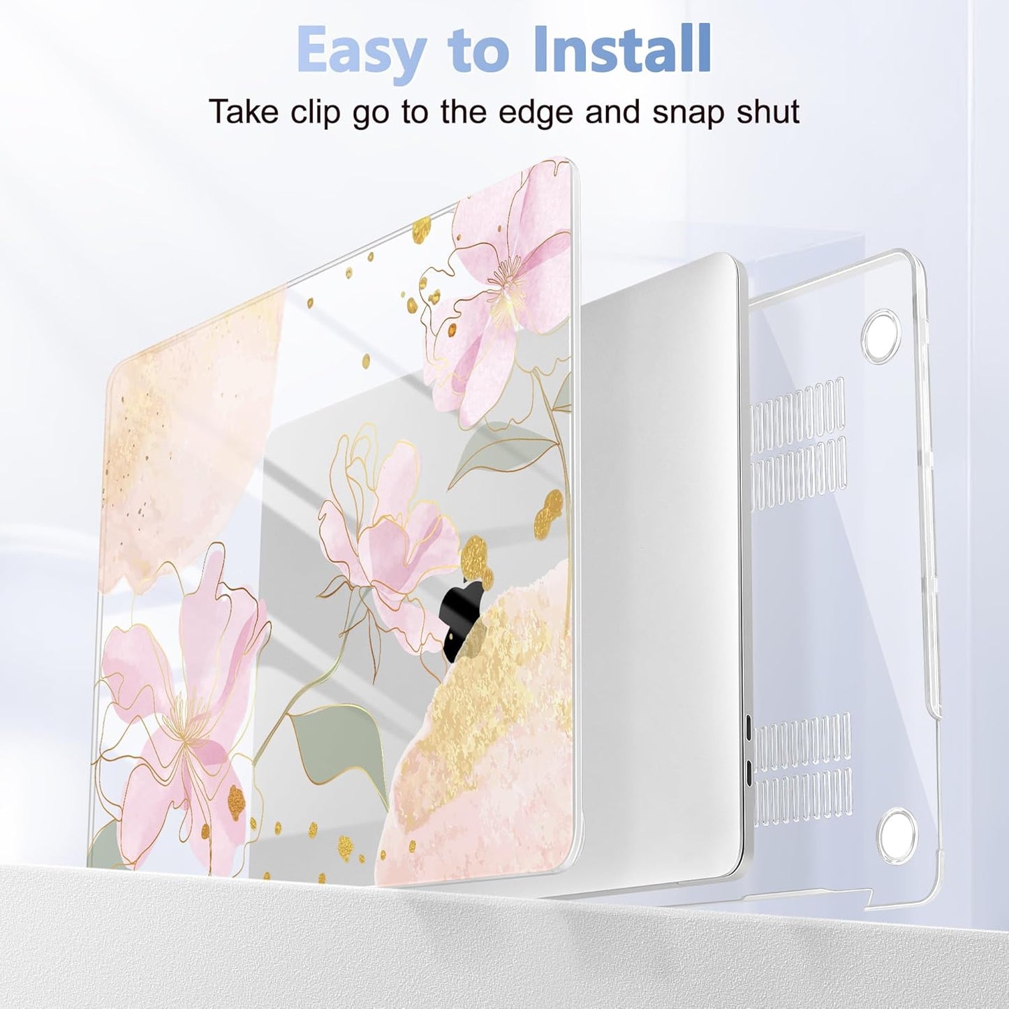 Case for MacBook Pro 13 inch with/Without Touch Bar (2016-2022, M2 A2338 M1 A2289 A2251 A2159 A1989 A1706 A1708), Hard Shell + Keyboard Cover + Dust Plug - Gold Blossom Flowers