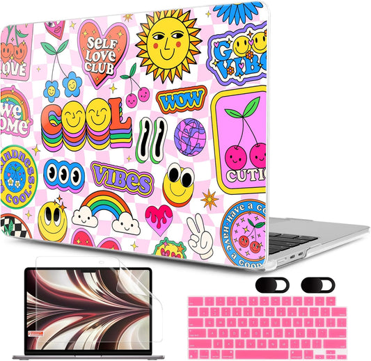 MEEgoodo Case for M4/M3/M2 MacBook Air 13.6 inch Case 2025 2024 2022, Fit Model A3240/A3113/A2681, Laptop Hard Shell with Keyboard Cover Compatible with MacBook Air 13 inch, Pattern Stickers