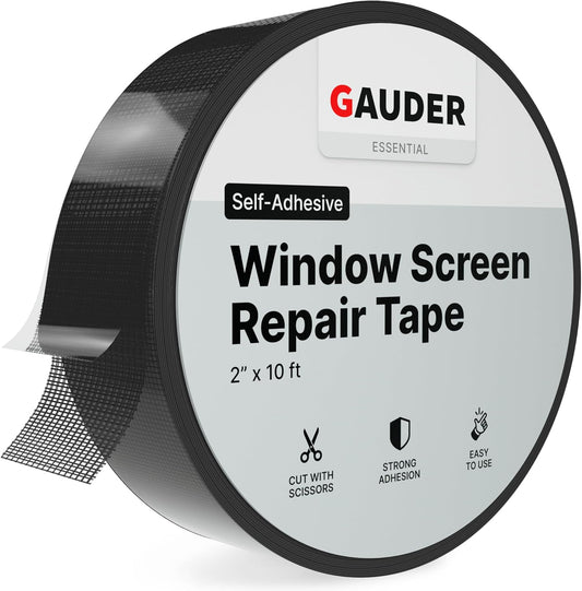 GAUDER Fly Screen Repair Tape - Insect Screen Repair Set Made from Fiberglass Self-Adhesive - Patch for Door, Porch Door and Window (10 ft x 2 inches - Black)