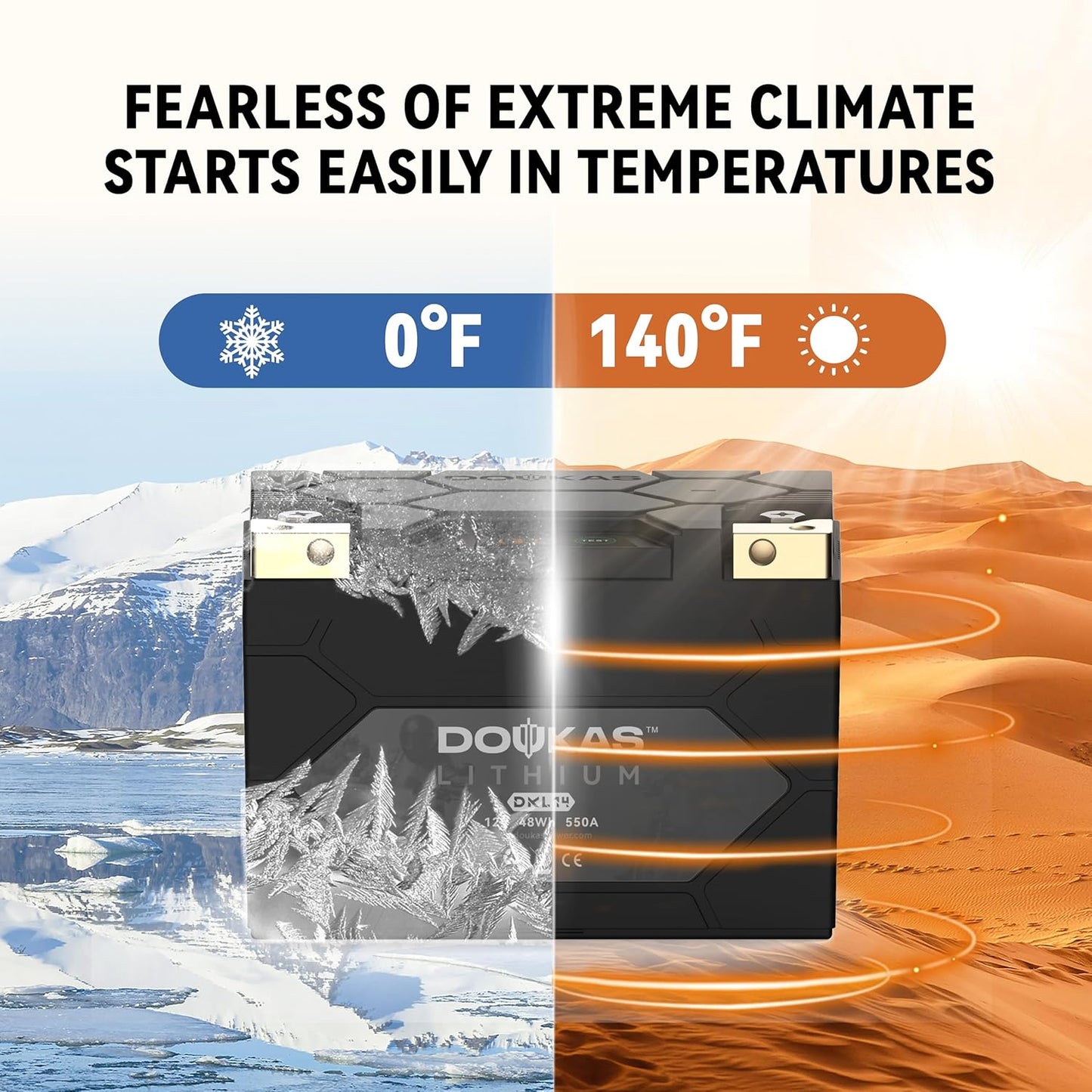 DKL14 550A LiFePO4 Motorcycle Lithium Battery, 12V 4Ah Powersports Battery, Compatible Jet Ski, Quad, Lawn Mower, Scooter, Generator Battery, Snowmobile