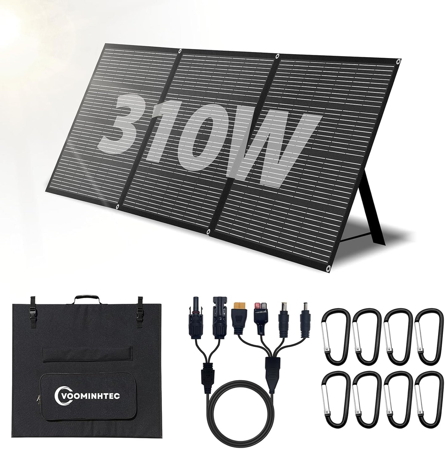 310W 18V Portable Foldable Solar Panel Monocrystalline ETFE 24% High Efficiency Foldable Kickstand Ultra-Light Waterproof IP65 Solar Charger for Power Station Off Grid Outdoor
