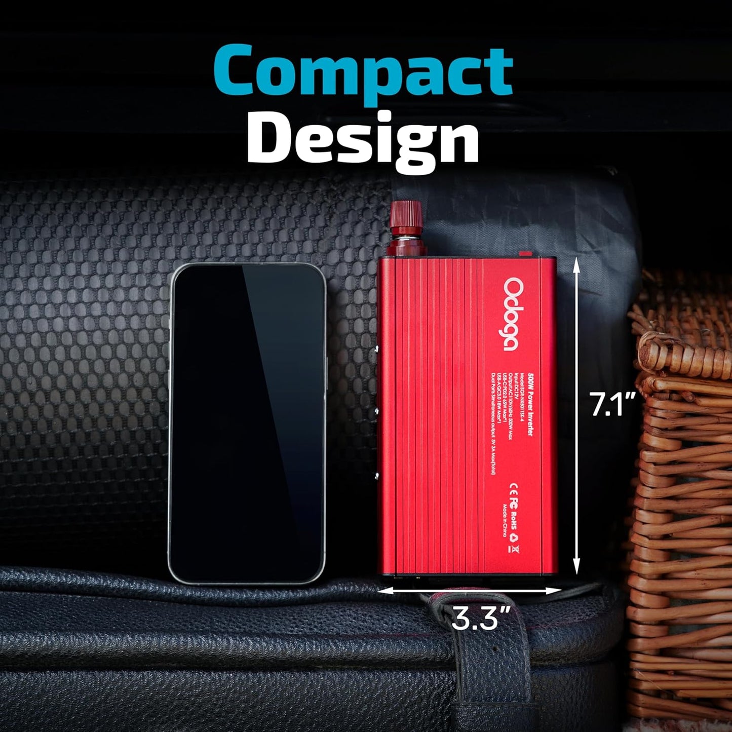 500W Car Power Inverter 12v to 110v – Car Adapter for Plug Outlet, DC to AC Converter, USB/USB-C Fast Charger for Laptop, Phone, Dual AC – for Vehicle, Pickup Truck, Roadtrip, Camping by Odoga