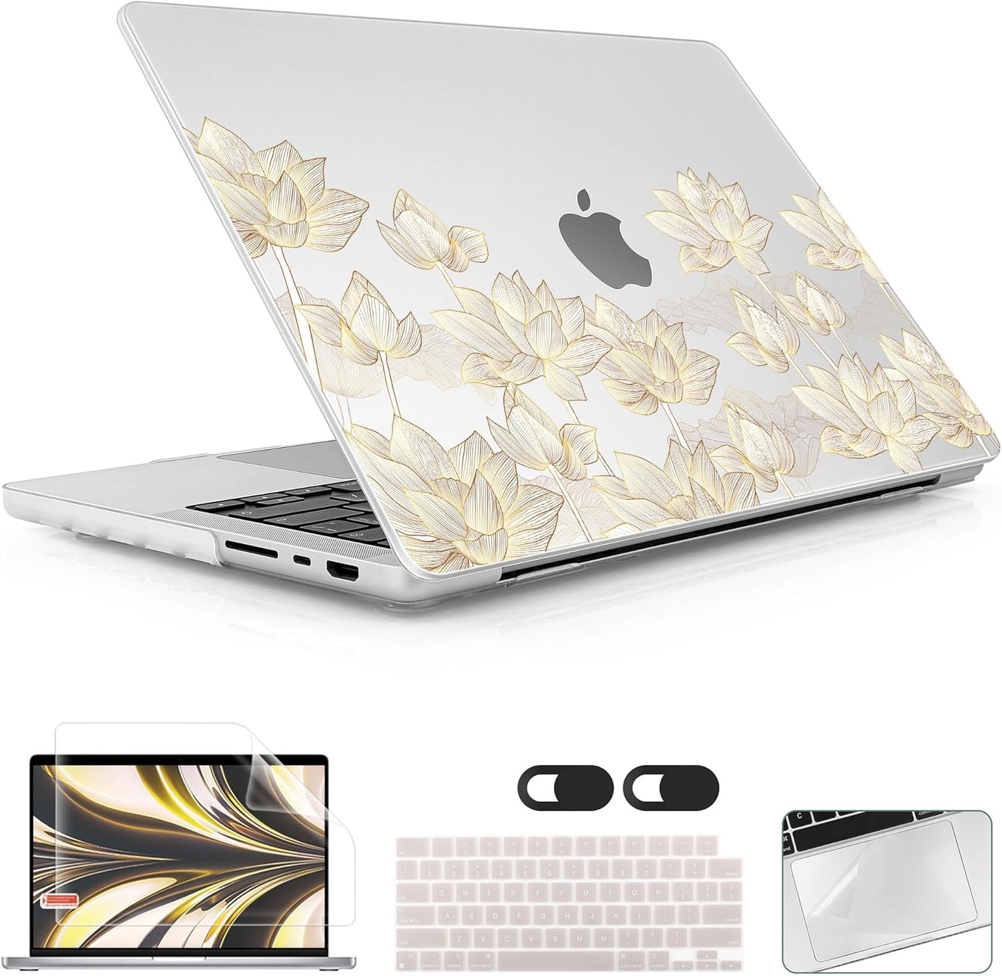 for MacBook Pro 16 inch Case 2021 2022 2023 2024 Release A3186 A3403 M4 A2991 M3 A2780 M2 A2485 M1 Pro/Max, Hard Shell Case with Screen Protector & Keyboard Cover, Lotus
