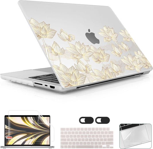 for MacBook Pro 16 inch Case 2021 2022 2023 2024 Release A3186 A3403 M4 A2991 M3 A2780 M2 A2485 M1 Pro/Max, Hard Shell Case with Screen Protector & Keyboard Cover, Lotus