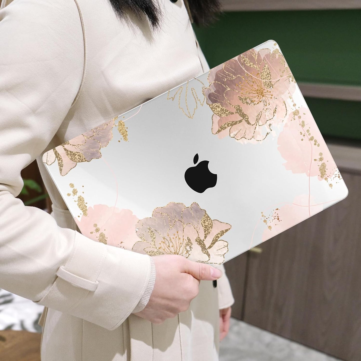 MEEgoodo for MacBook Air 13.3 inch Case 2021 2020 2019 2018 A2337 M1 A2179 A1932, Hard Shell with Keyboard Webcam Cover & Trackpad Film & Type C Adapter for MacBook Air M1, Pink Peony Flowers