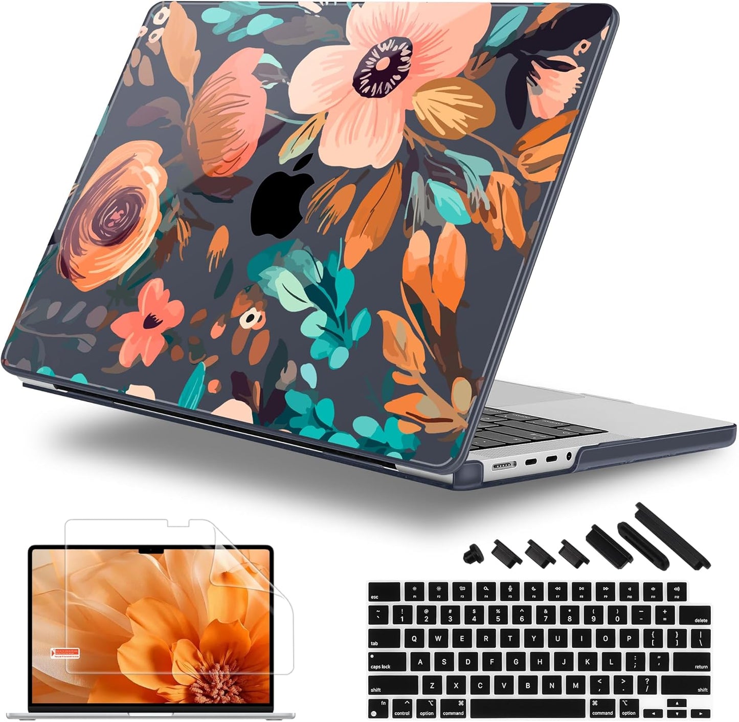 for MacBook Pro 16 inch Case 2021 2022 2023 2024 Release A3186 A3403 M4 A2991 M3 A2780 M2 A2485 M1 Pro/Max, Hard Shell Case with Screen Protector & Keyboard Cover, Florals Pattern