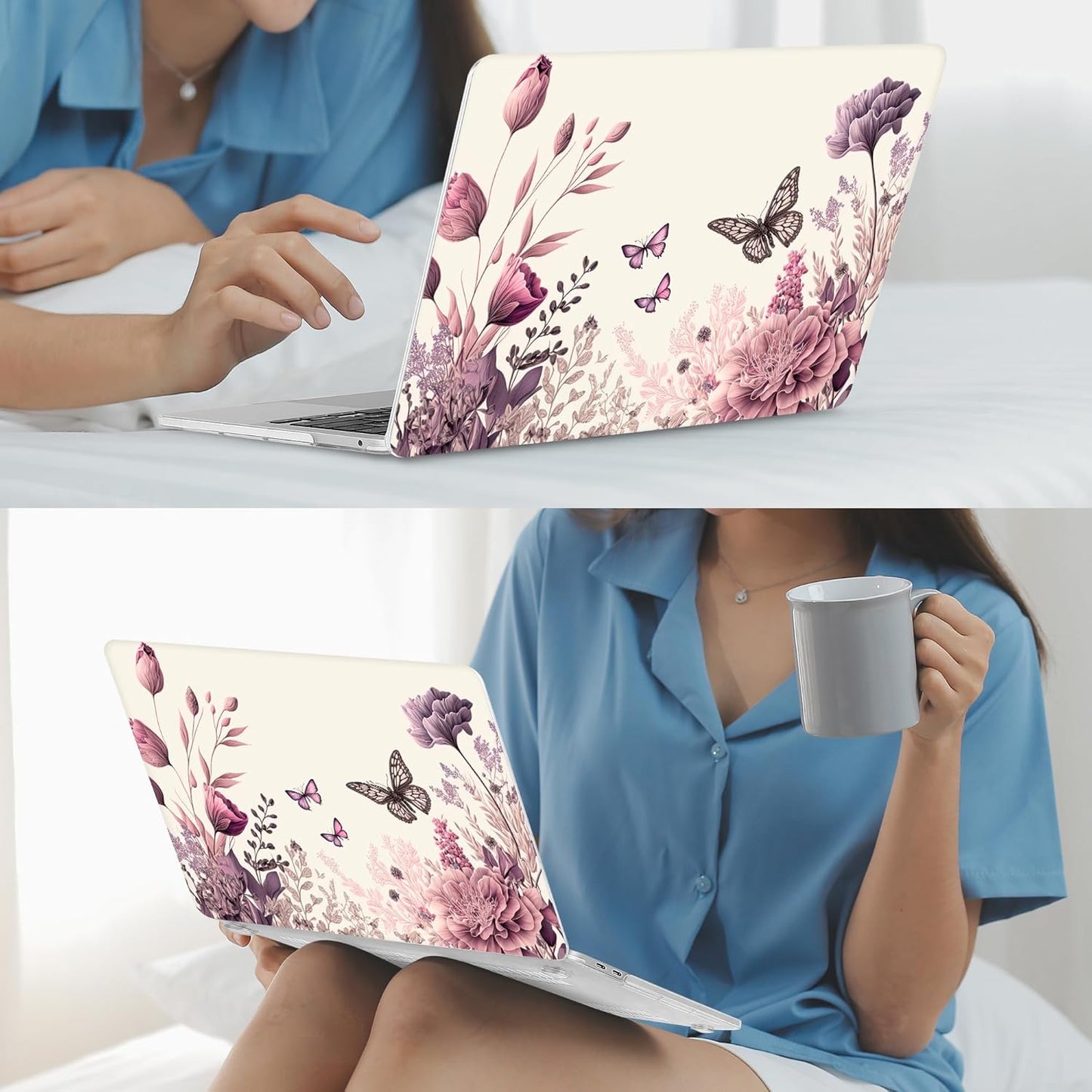 Mektron for MacBook Pro 13-inch Case 2022 2021 2020 Release A2338 M2 M1 A2289 A2251, Printed Plastic Hard Shell Cover for New MacBook Pro 13.3-inch Touch Bar Fits Touch ID, Butterfly Flower C074