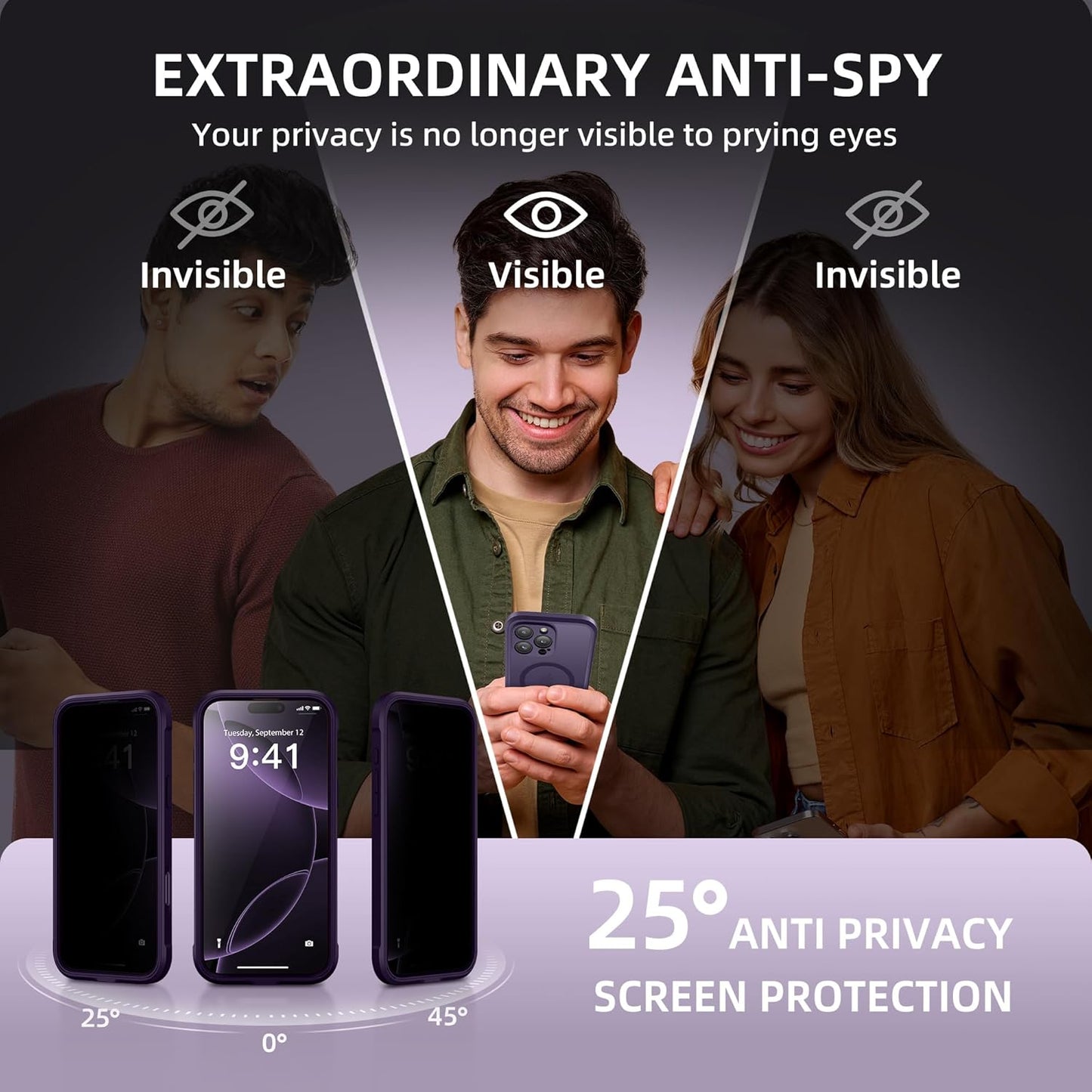 BERFY Magnetic for iPhone 16 Pro Max Case,Compatible with MagSafe,Built-in Privacy Screen Protector and Upgraded Camera Protection,Anti-Spy Full Body Shockproof Phone Case for 16 Pro Max,Deep Purple