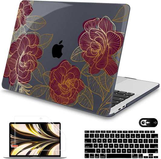 Mektron for MacBook Air 13 Case A1466/A1369 (2010-2017 Release), Snap-on Plastic Hard Shell Cover for MacBook Air 13.3 inch with Keyboard Cover, A-Golden Rose