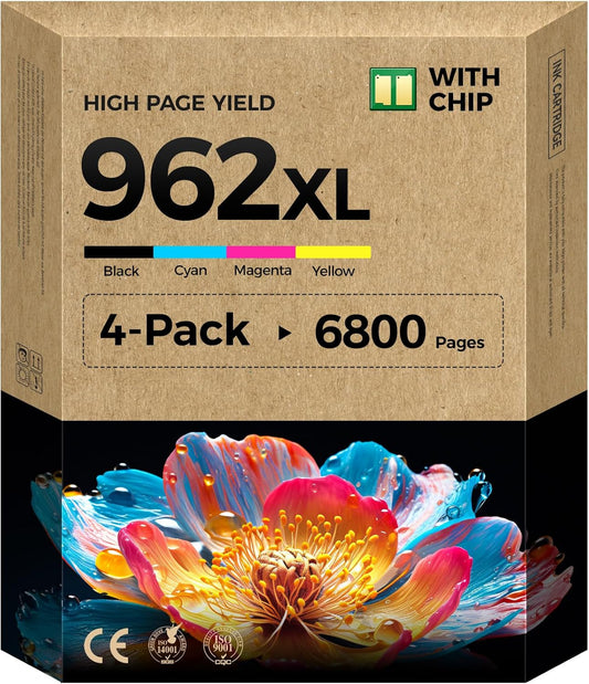 962XL Ink Cartridges Combo 4-Pack High Yield Replacement for HP 962 962XL Ink Compatible with OfficeJet 9012 Pro 9010 9014 9015 9016 9018 9019 9020 9022 9025 9028 e Printers Black Cyan Magenta Yellow