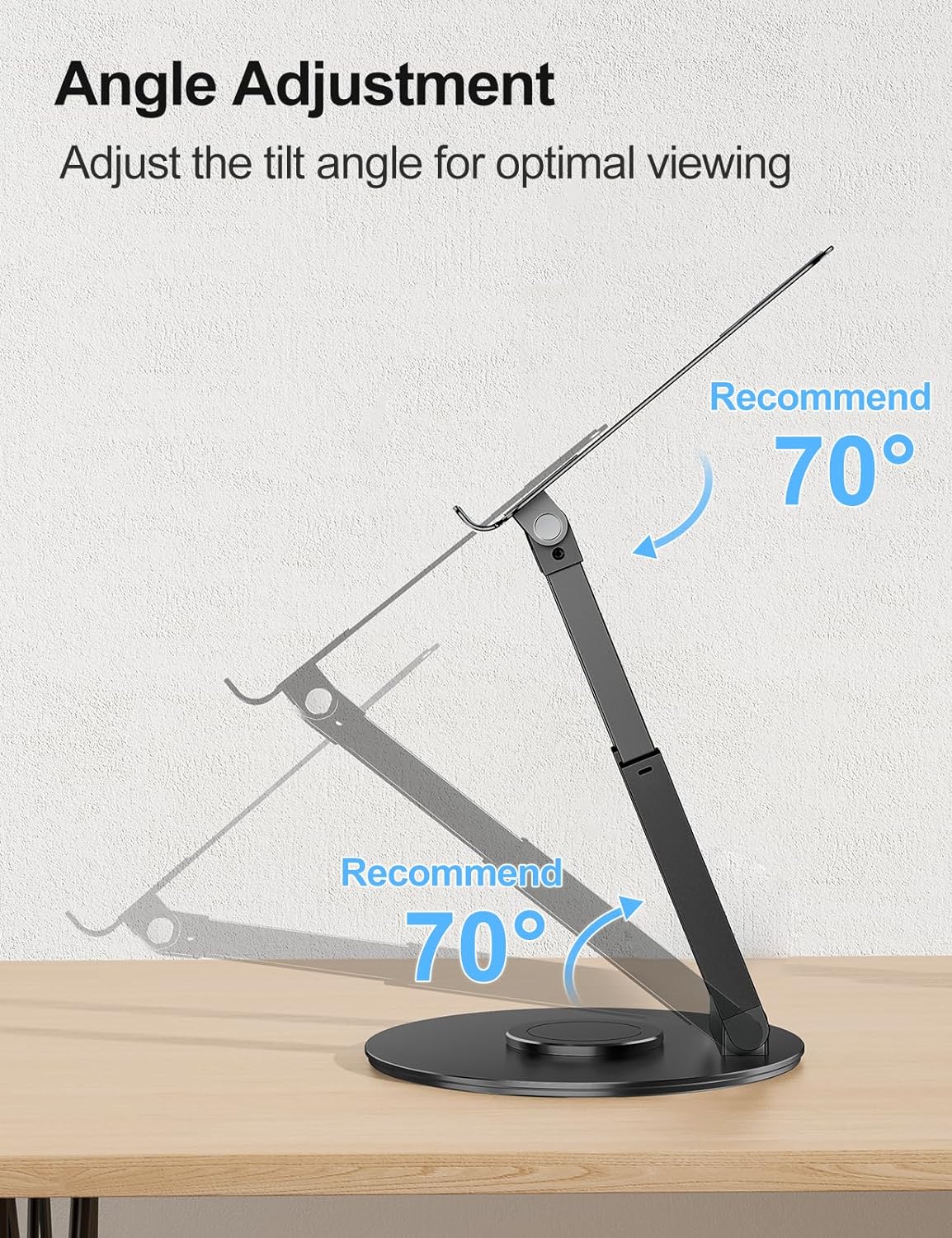 tounee Telescopic Laptop Stand for Desk with 360° Swivel Base, Sit to Stand, Height Adjustable, Portable Riser Holder for Good Posture, Compatible with MacBook Pro, All Laptops 10-17" - Black