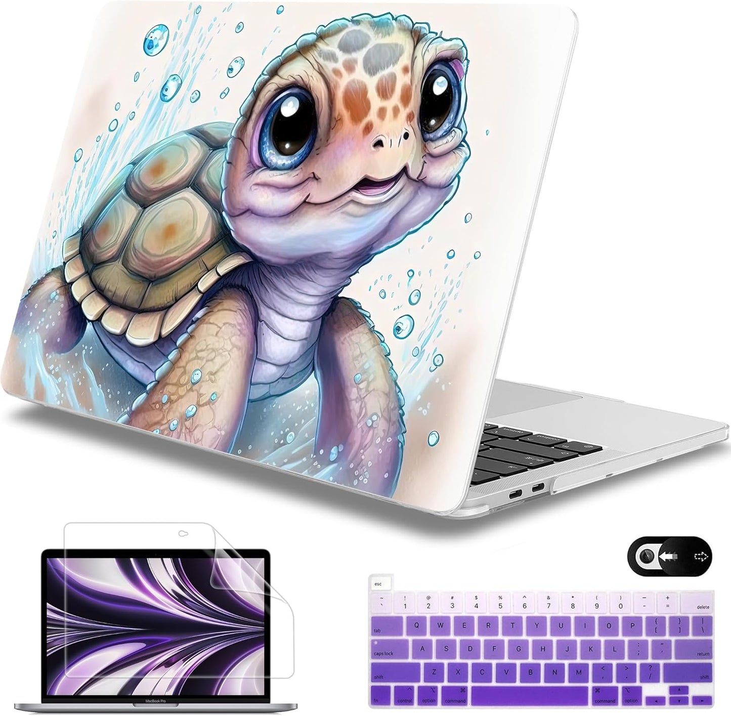 Mektron for MacBook Pro 13-inch Case 2022 2021 2020 Release A2338 M2 M1 A2289 A2251, Printed Plastic Hard Shell Cover for New MacBook Pro 13.3-inch Touch Bar Fits Touch ID，Cute Turtle