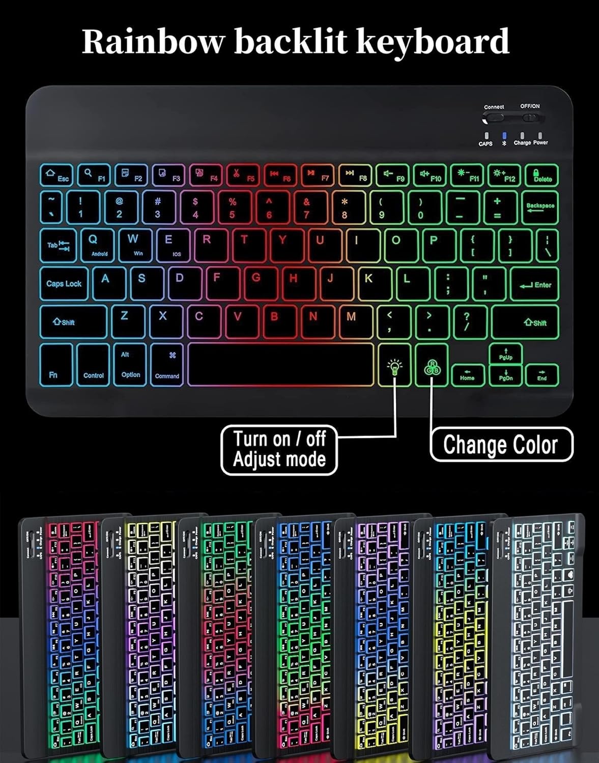 for iPad 9.7 inch 6th/5th Generation, Air 2, Air, iPad Pro 9.7 Keyboard Case with Mouse and Rainbow Backlit Detachable Bluetooth Keyboard Cover,Light Llue