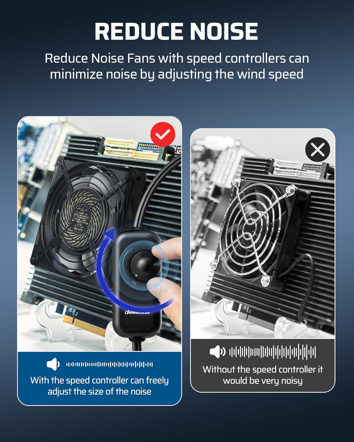 DEWENWILS 120V AC Muffin Fan, 120mm×38mm Exhaust Fan, Waterproof Case Cooling Fan with Speed Control, UL-Certified for DIY Cooling Exhaust Ventilation Needs, Flame-Resistant, 2 Pack