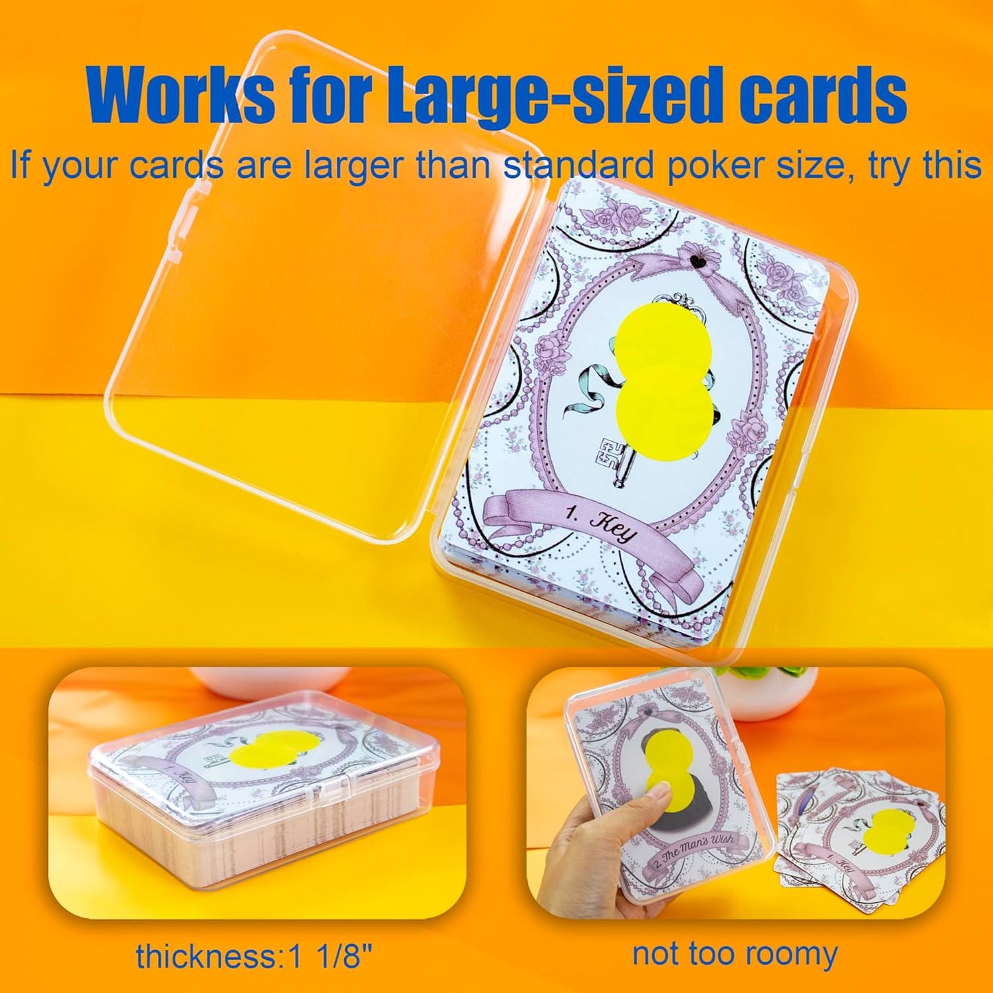 4 Pcs [Large Size] Playing Card Case, for Go Fish/Old Maid/Oracle Card/Other Larger Than Standard Size Cards, Plastic Clear Card Deck Box Storage, 4 1/2" × 3 1/4" × 1 1/8" (NO Cards)