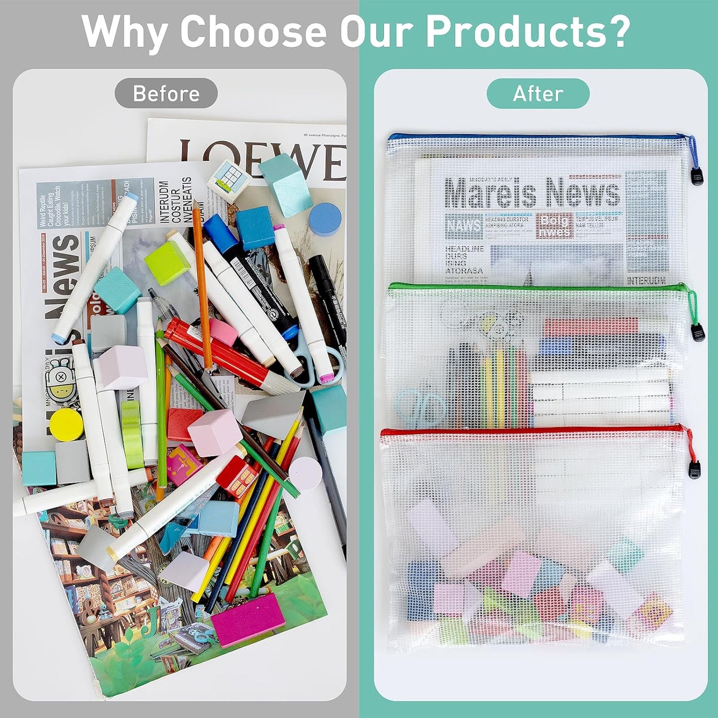 18pcs Mesh Zipper Pouch Bags, B5 Mesh Pouch, 9 Color Zipper Pouches for Organizing, Board Game Storage, Travel, School, Office