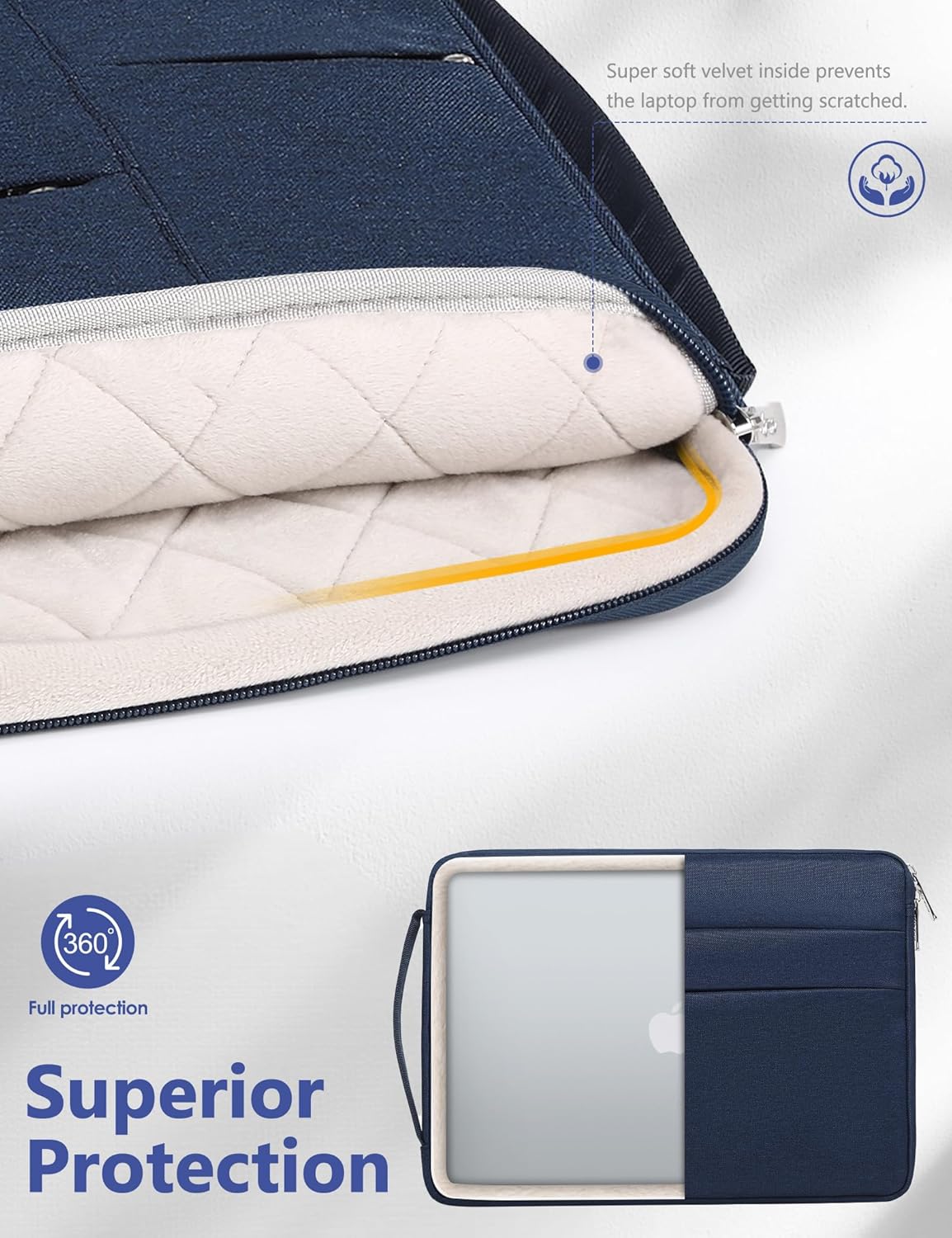 HYZUO 15-16 Inch Laptop Sleeve Bag for MacBook Pro 16 M4/M3/M2/M1 2025-2019, 15" Surface Book, Portable NoteBook Case for 15" 15.6" HP Dell Lenovo ThinkBook Asus Acer Samsung HUAWEI, Navy Blue