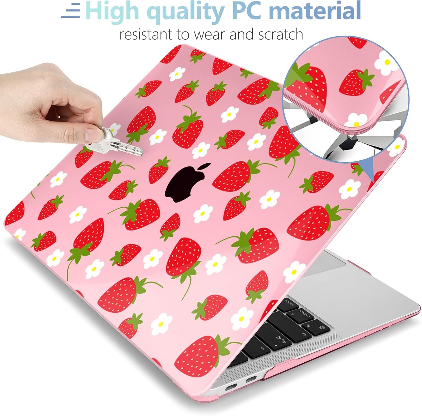 MEEgoodo for MacBook Air 13 inch Case 2021 2020 2019 2018 Released A2337 M1 A2179 A1932 with Touch ID, Plastic Hard Shell & Keyboard Cover Compatible with MacBook Air Case 13.3, Strawberries & Flowers