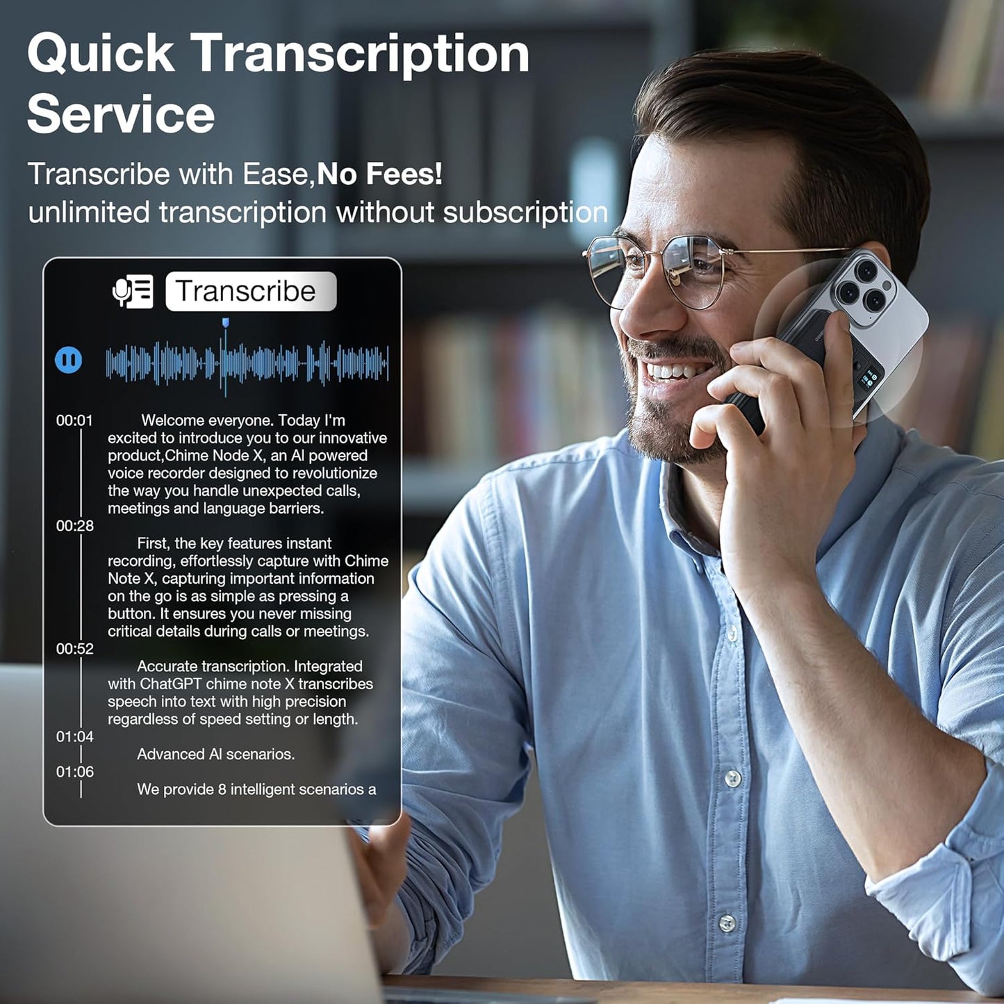 AI Voice Recorder, Voice Recorder with No Fee for Transcribe & Summarize Empowered by ChatGpt, App Control, Support 107 Languages,64GB Memory,Audio Recorder for Lectures/Meetings/Calls/Interview