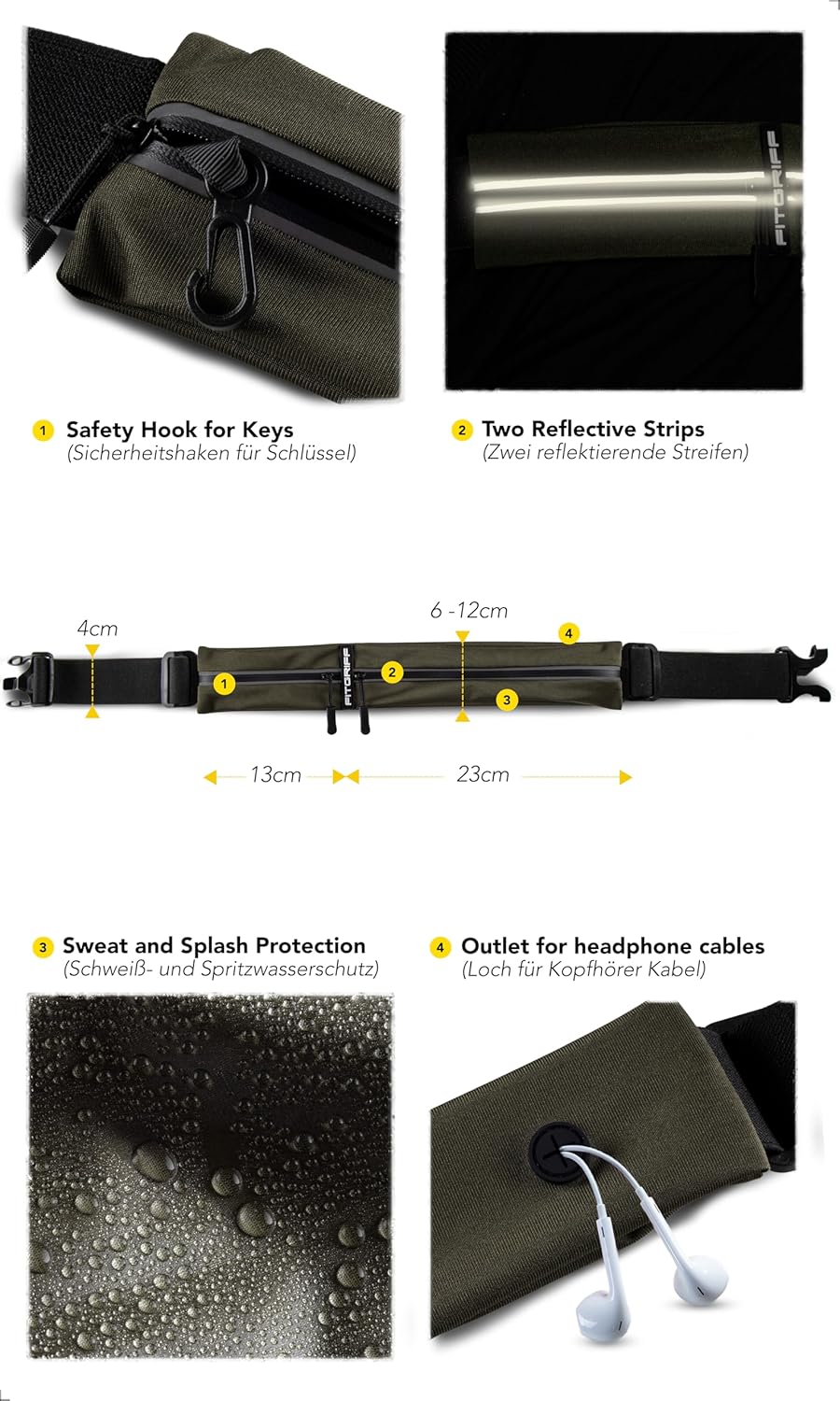 Fitgriff® Running Belt for Men & Women - Secure Jogging Pouch for Phone, Keys & Essentials - For All Cell Phones