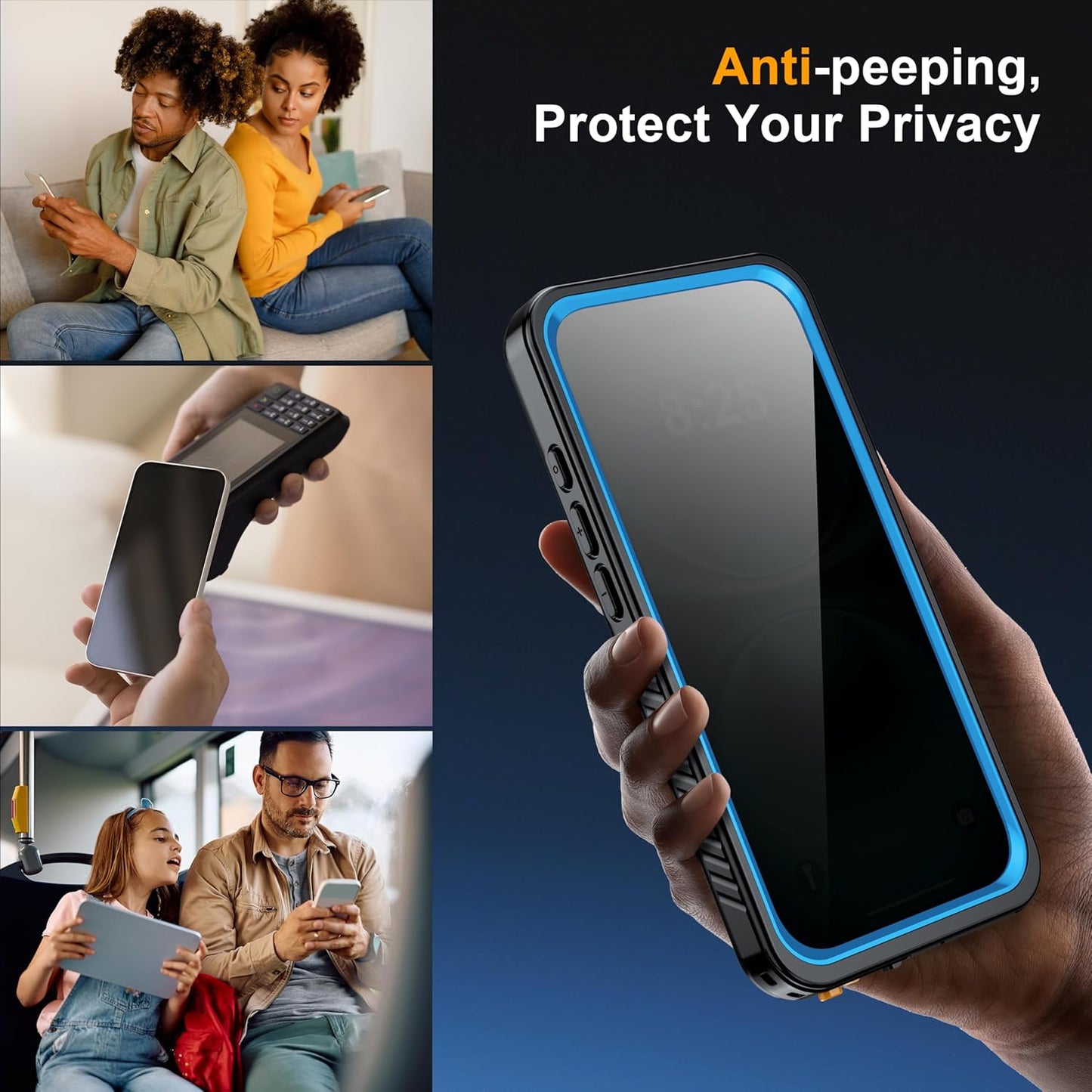 for iPhone 16 Plus Case Waterproof, Built-in Privacy Screen & HD Screen Double Front Frame [IP68 Underwater] Shockproof Dustproof Full Body Protection iPhone 16 Plus Phone Case Blue