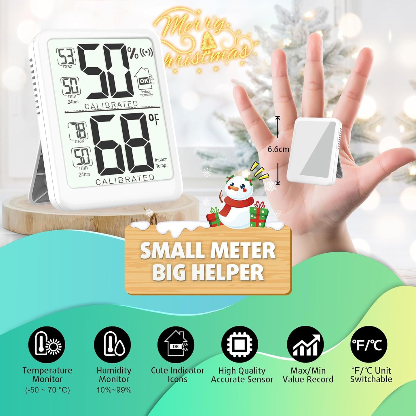 Antonki 2-Pack Room Thermometer, Digital Small Hygrometer Indoor Thermometer Humidity Gauge, Temperature Humidity Meter with Max/Min Record Monitor Sensor for Home, Plants - Battery Included