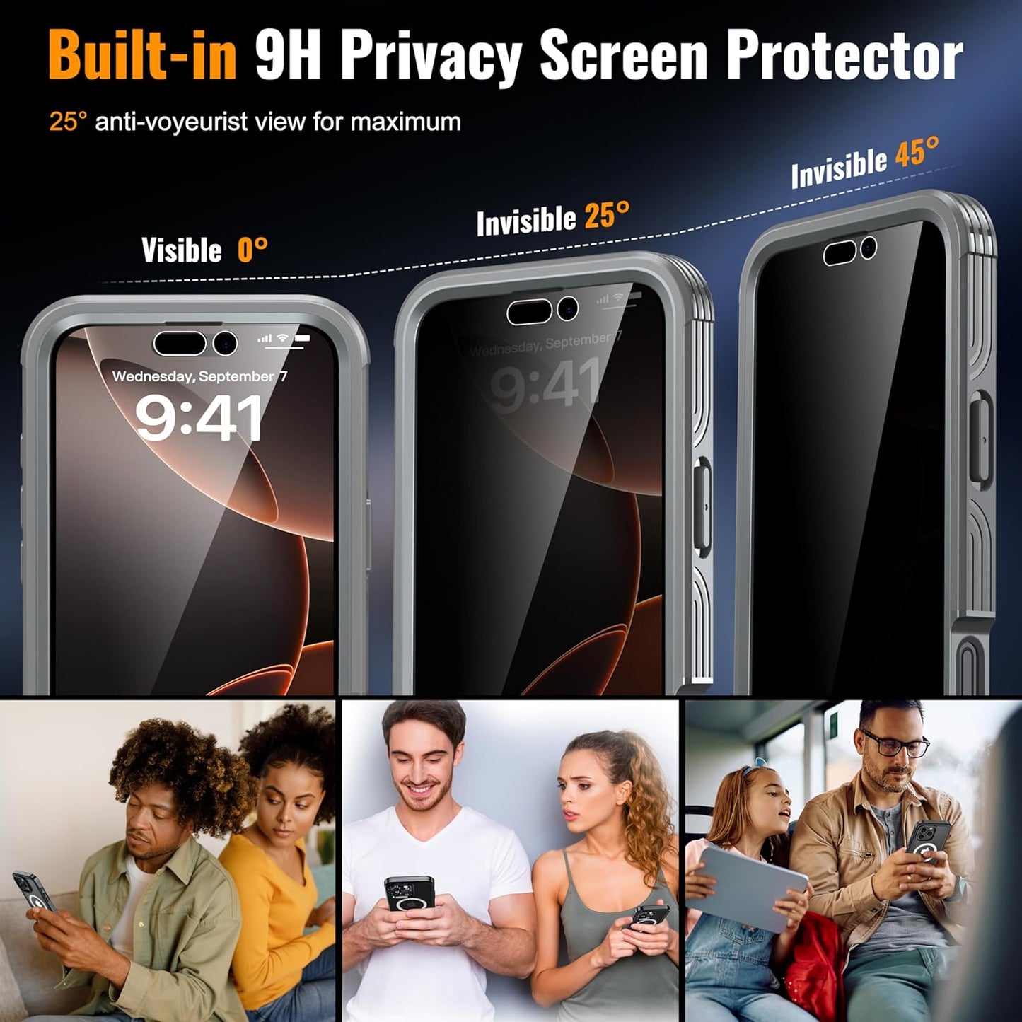360° Protection Magnetic for iPhone 16 Pro Case Built-in 9H Privacy Screen Protector & Metal Stand[Fit for Magsafe][Anti-Spy][Lens Protector] Heavy Duty Shockproof Phone Case for iPhone 16 Pro
