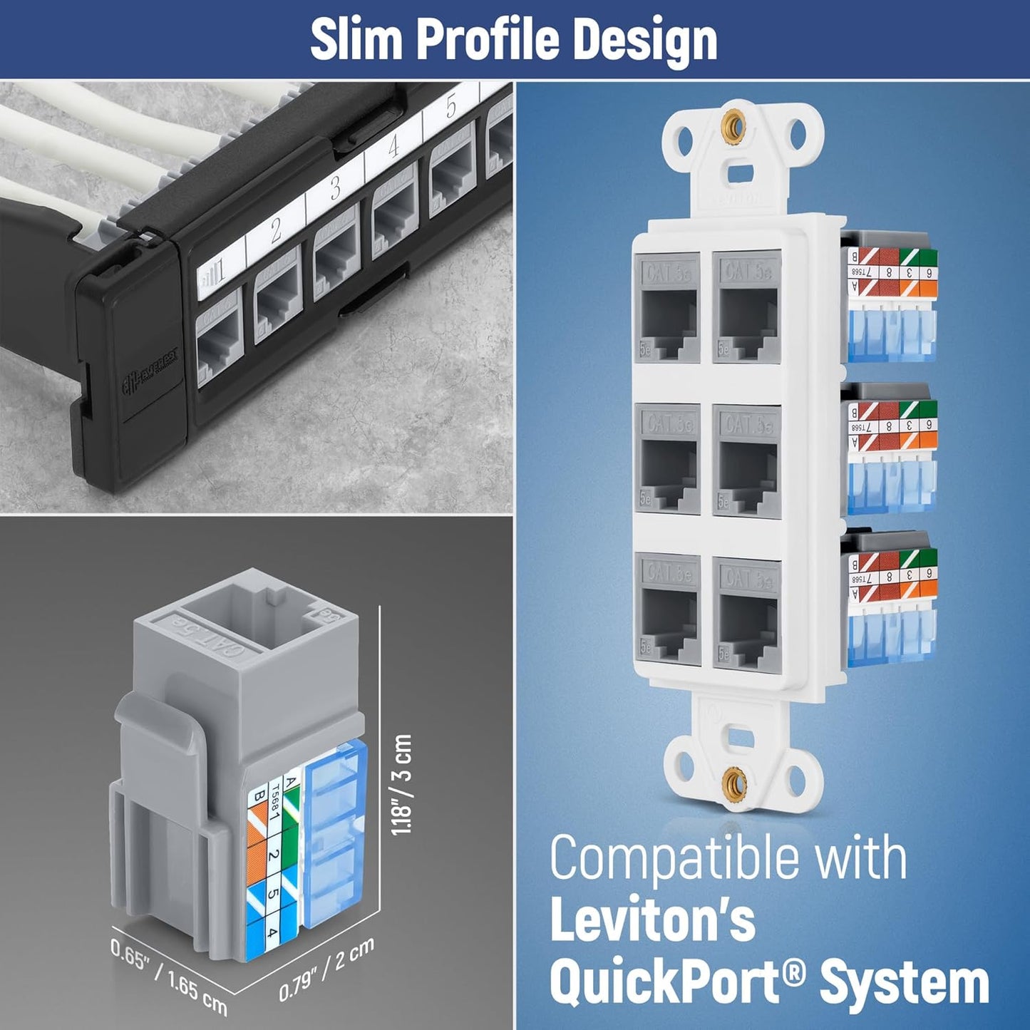 Everest 90° Angled RJ45 Cat5e Keystone Jacks 50-Pack in Gray - Slim Profile Female RJ45 Connectors - Cat 5e Keystone Jack - Compatible with 90° Angled Speed Termination Tool - easyJACK (B094WB91H3)