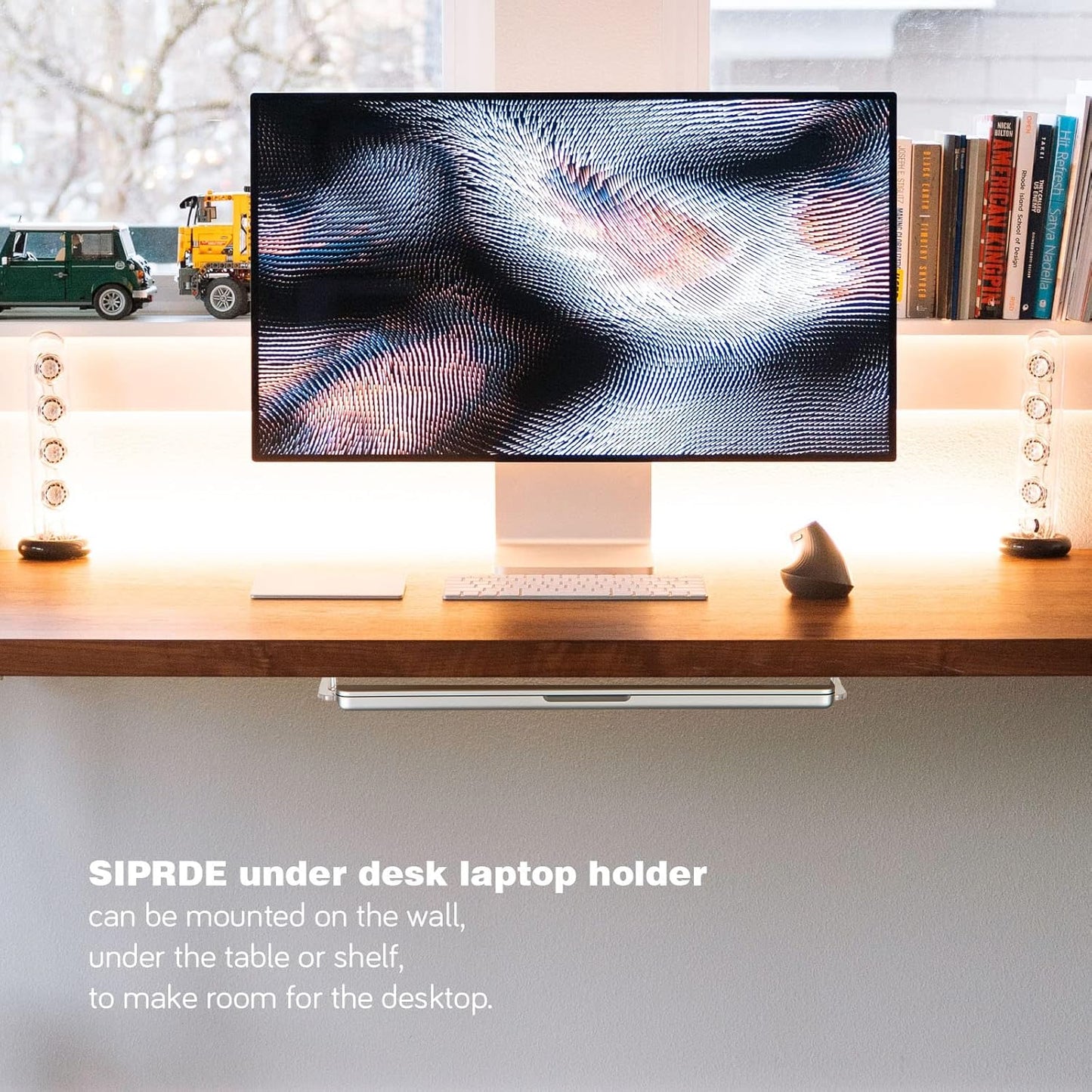 SIPRDE Wall Mount Laptop Holder - Also Available as an Under Desk Laptop Mount, Clear Acrylic, with Adhesive & Screw, for Macbooks, Surface, Keyboards, Switch, Tablets & More