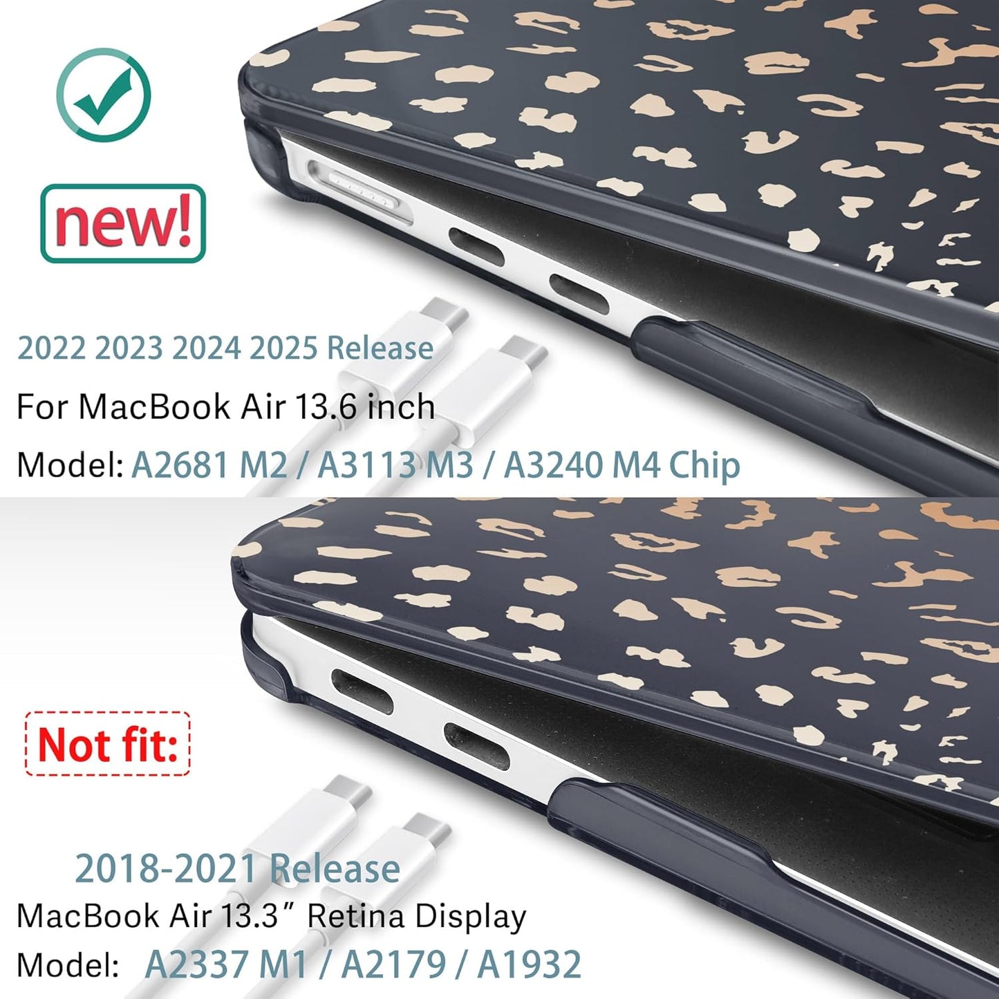 May Chen for MacBook Air 13.6 Inch Case 2025/2024/2023/2022 Release (Model A2681 A3113 A3240, M2 M3 M4 Chip) – Hard Shell Laptop Cover with Keyboard Cover & Screen Protector， Leopard Print