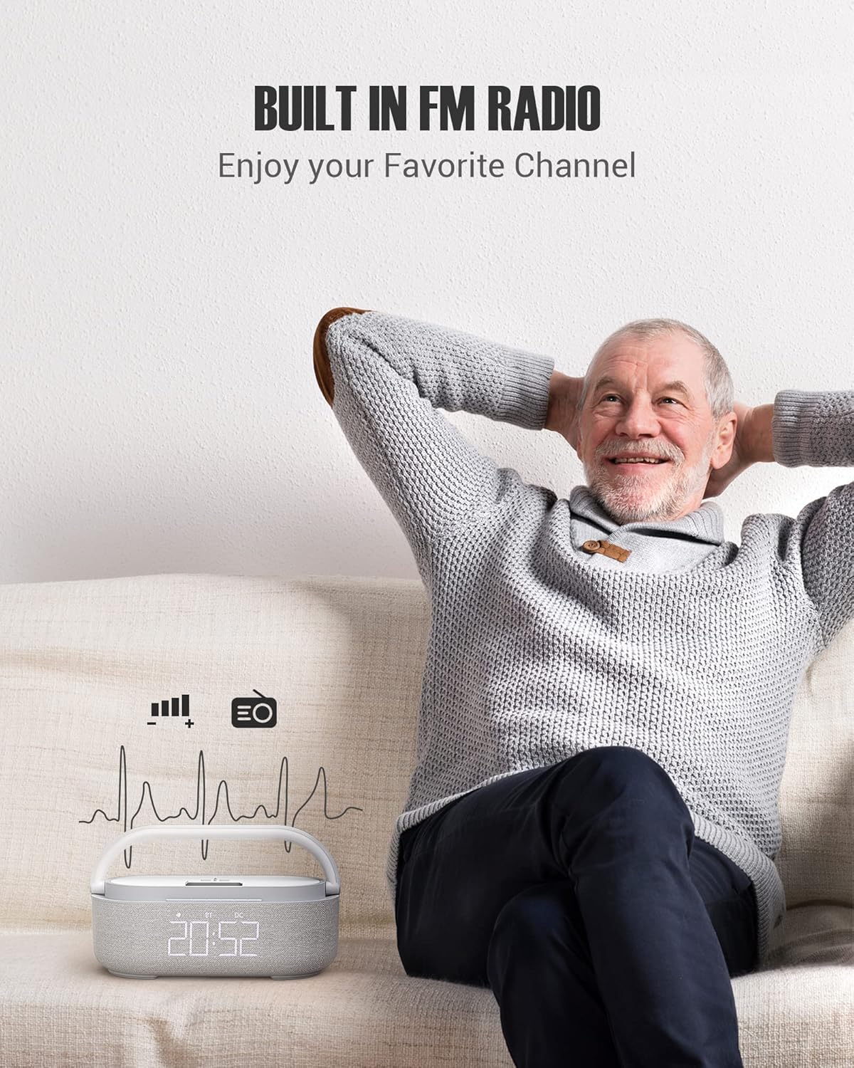 Bluetooth Speaker with Wireless Charger, FM Radio, Dimmable Bedside LED Night Light, Stereo Sound Dual Wireless Speakers, 2500mAh Portable Speaker for Home Decoration, Bedroom, Office, Gift