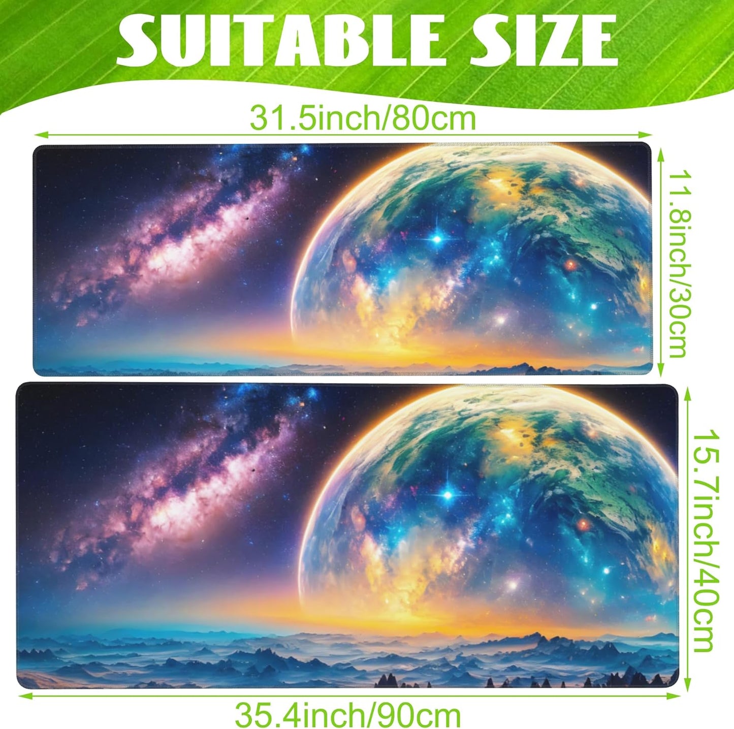 Desk Mat,Galaxy Earth Planet Desk Pad,Science Fiction Cosmic Large Gaming Mouse Pad for Desk,Extended Big Computer Keyboard Mouse Pad with Non-Slip Base and Stitched Edge,35.4"x15.7"