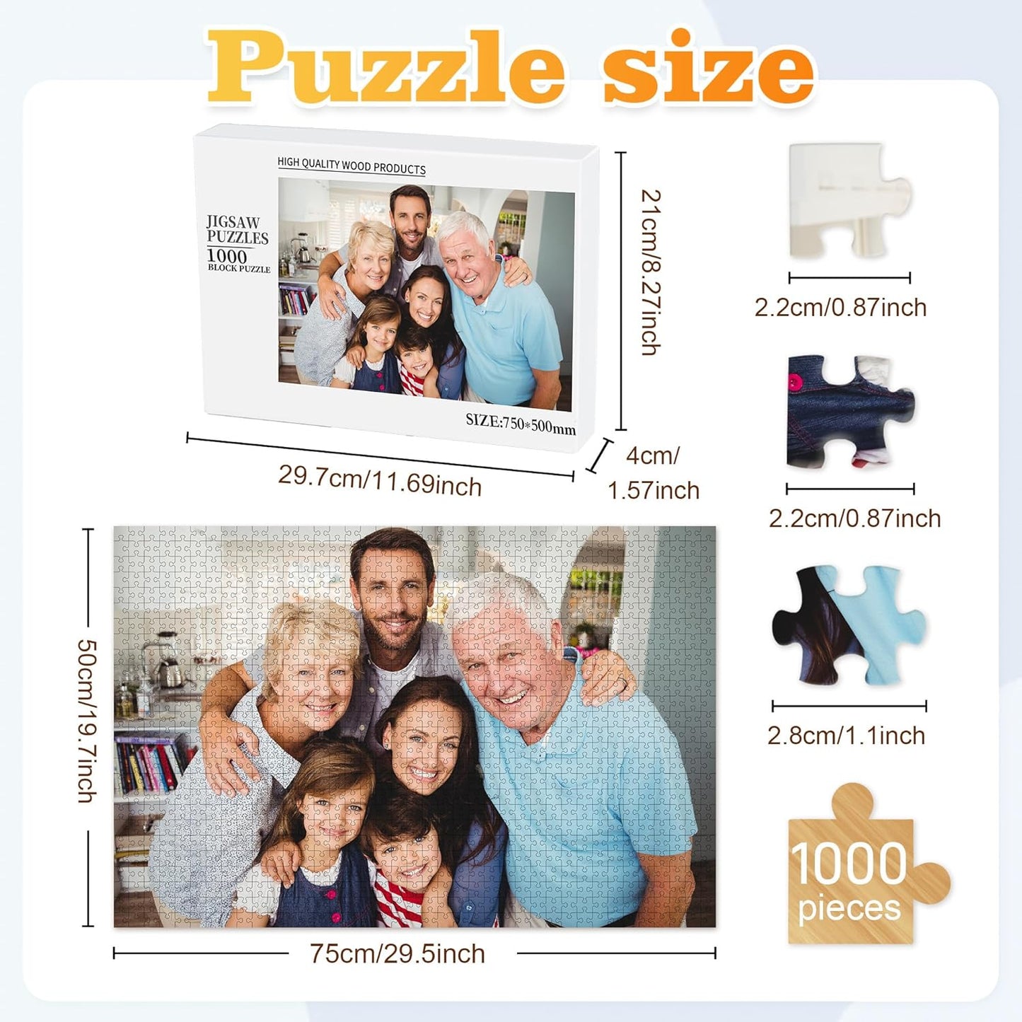 Easycosy Custom Photo Puzzles 1000/500/300 Pieces for Adults Families Personalized Picture Text Jigsaw Puzzle Gift for Holiday Birthday Anniversay(Horizontal/Vertical)