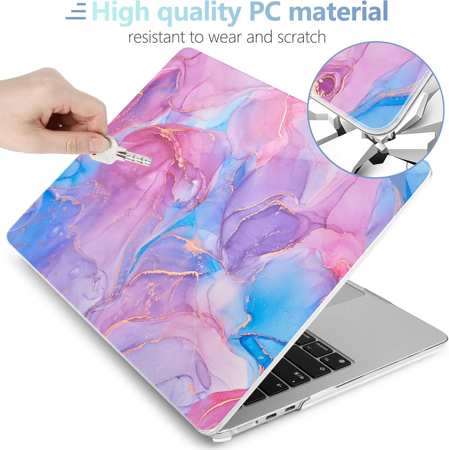 MEEgoodo Case for MacBook Air M4/M3/M2 13.6 inch 2025 2024 2022, Fit Model A3240 A3113 A2681, Compatible with MacBook Air 13 inch, Laptop Hard Shell Case with Keyboard Cover, Pink Marble Texture