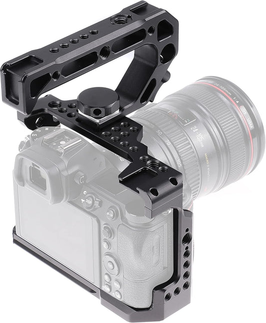 Z5 Z6 Z7 Cage, Hersmay Camera Cage with Top Handle for Nikon Z5/ Z6/ Z7/ Z6II/ Z7II Mirrorless Camera with Cold Shoe,ARRI Handle Locating Holes,Multiple 1/4" 3/8" Screw Holes