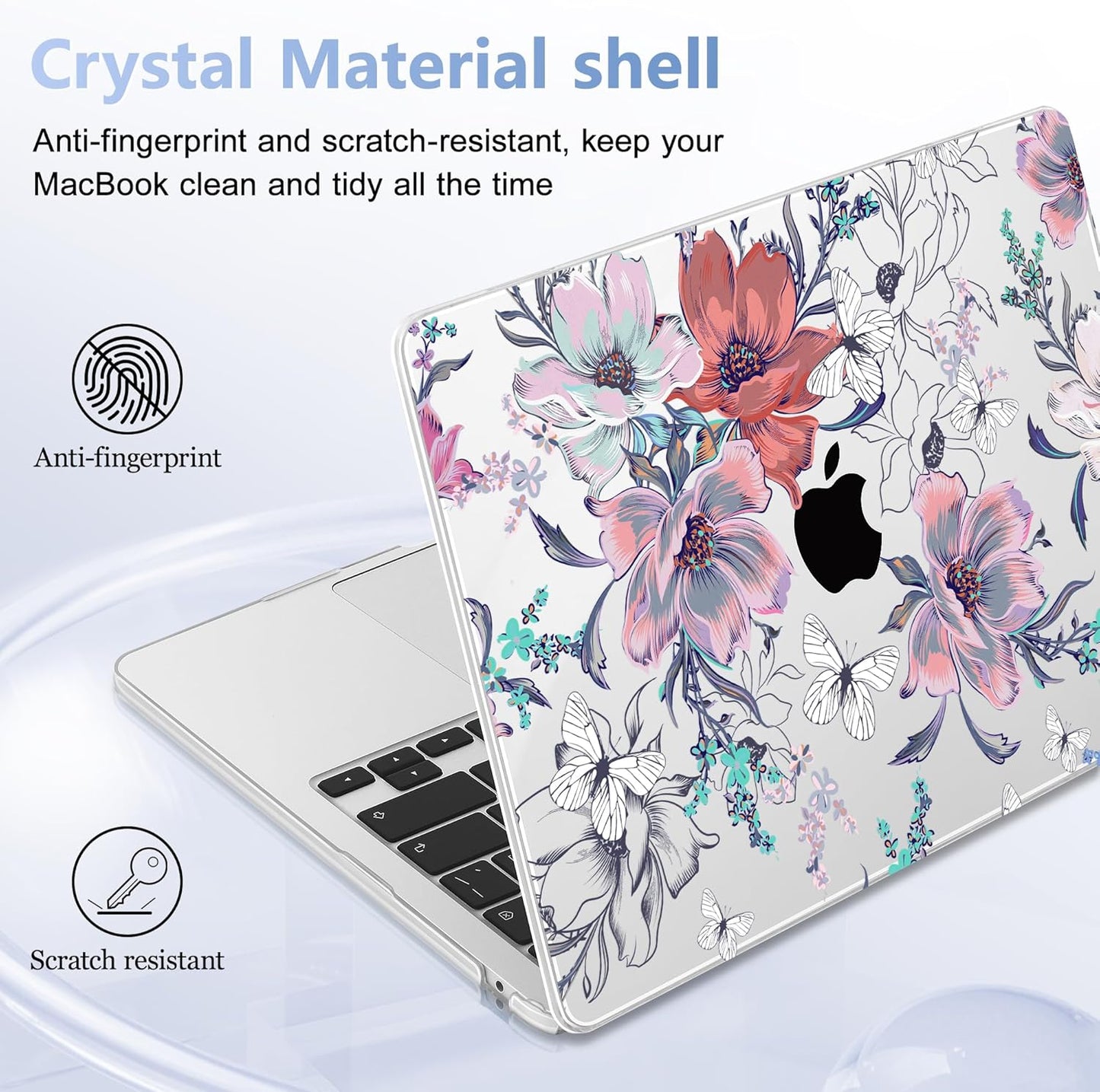 Case for MacBook Air 15 Inch 2025 2024 2023 Release M4 A3241 M3 A3114 M2 A2941, Hard Shell with Screen Protector & Keyboard Cover, Compatible with Touch ID, Floral C319