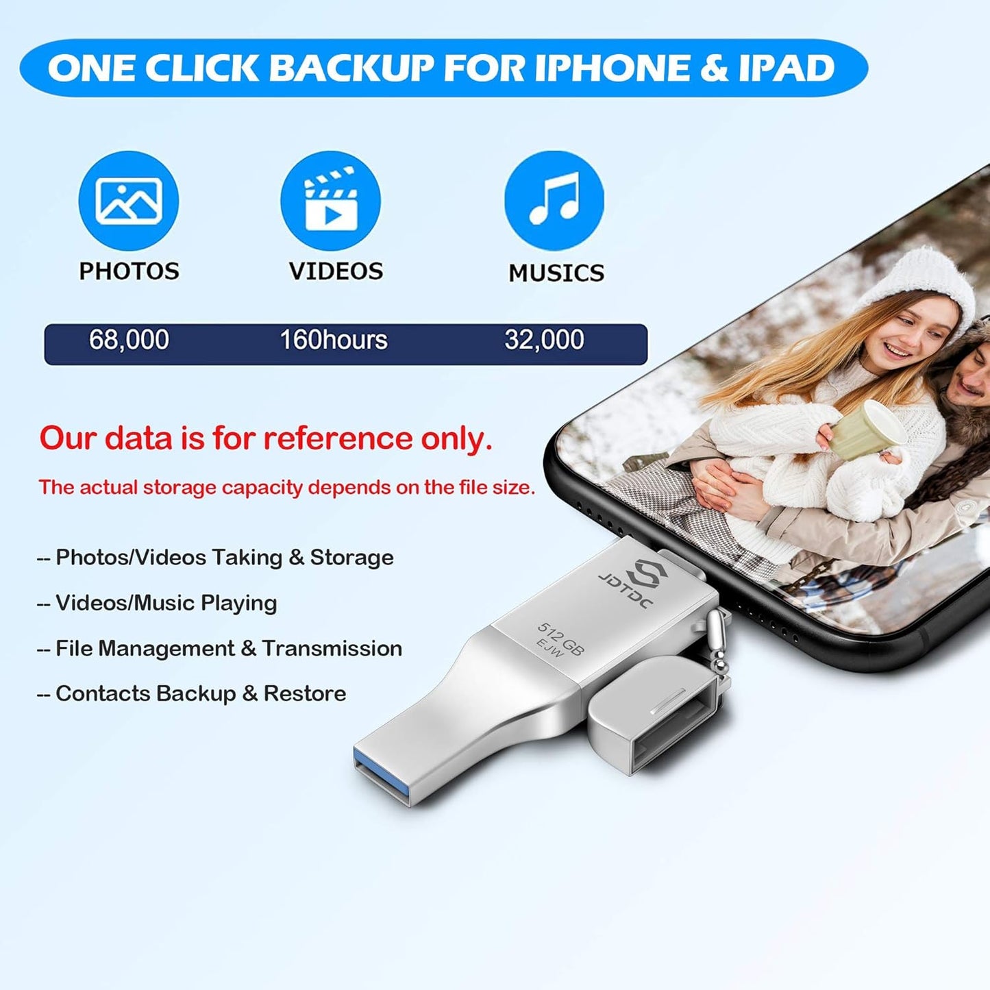 JSL JDTDC 512GB Apple MFi Certified iPhone-Photo-Stick USB C for iPhone 16/15, 3 in 1 USB3.0 iOS-Flash-Drive-for-iPhone Memory-Stick Thumb Drive iPhone Backup Memory Stick for iPhone iPad Android PC