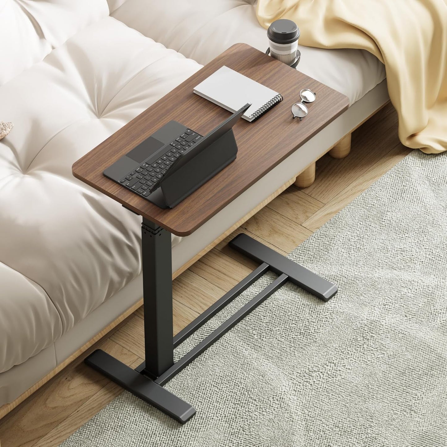 FLEXISPOT Mobile Standing Desk with Wheels Pneumatic Laptop Desk Rolling Computer Cart Movable Height Adjustable Small Sit Stand Desk Computer Workstations Home Use(27.6" W x 15.7" D,Mahogany)