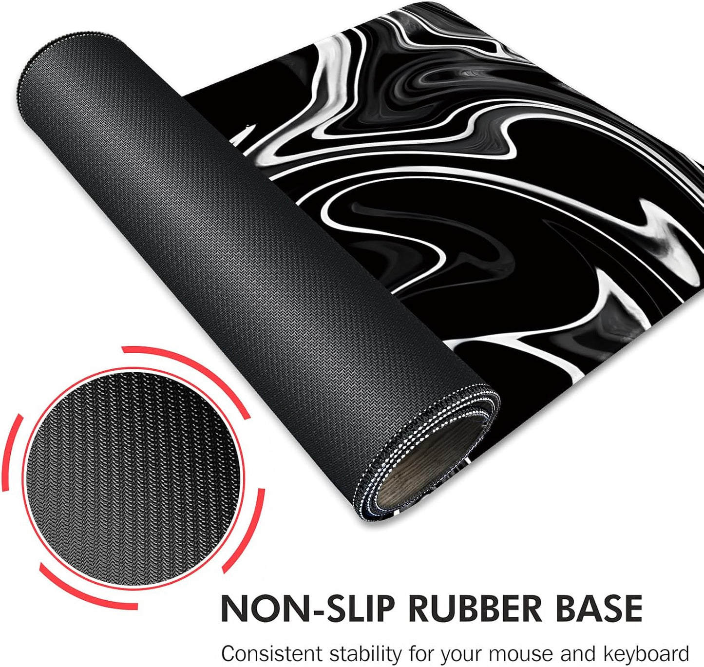 Gaming Mouse Mat Forest Background Pattern XXL XL Large Mouse Mat Long Extended Mouse Pad Desk Mat Non-Slip Rubber Mice Pads Stitched Edges Thin Pad (Wave Black)