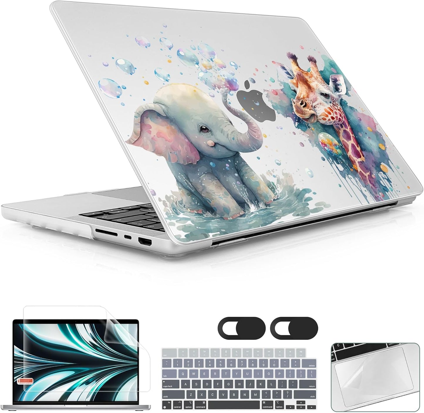 for MacBook Pro 16 inch Case 2021 2022 2023 2024 Release A3186 A3403 M4 A2991 M3 A2780 M2 A2485 M1 Pro/Max, Hard Shell Case with Screen Protector & Keyboard Cover, Elephant & Giraffe