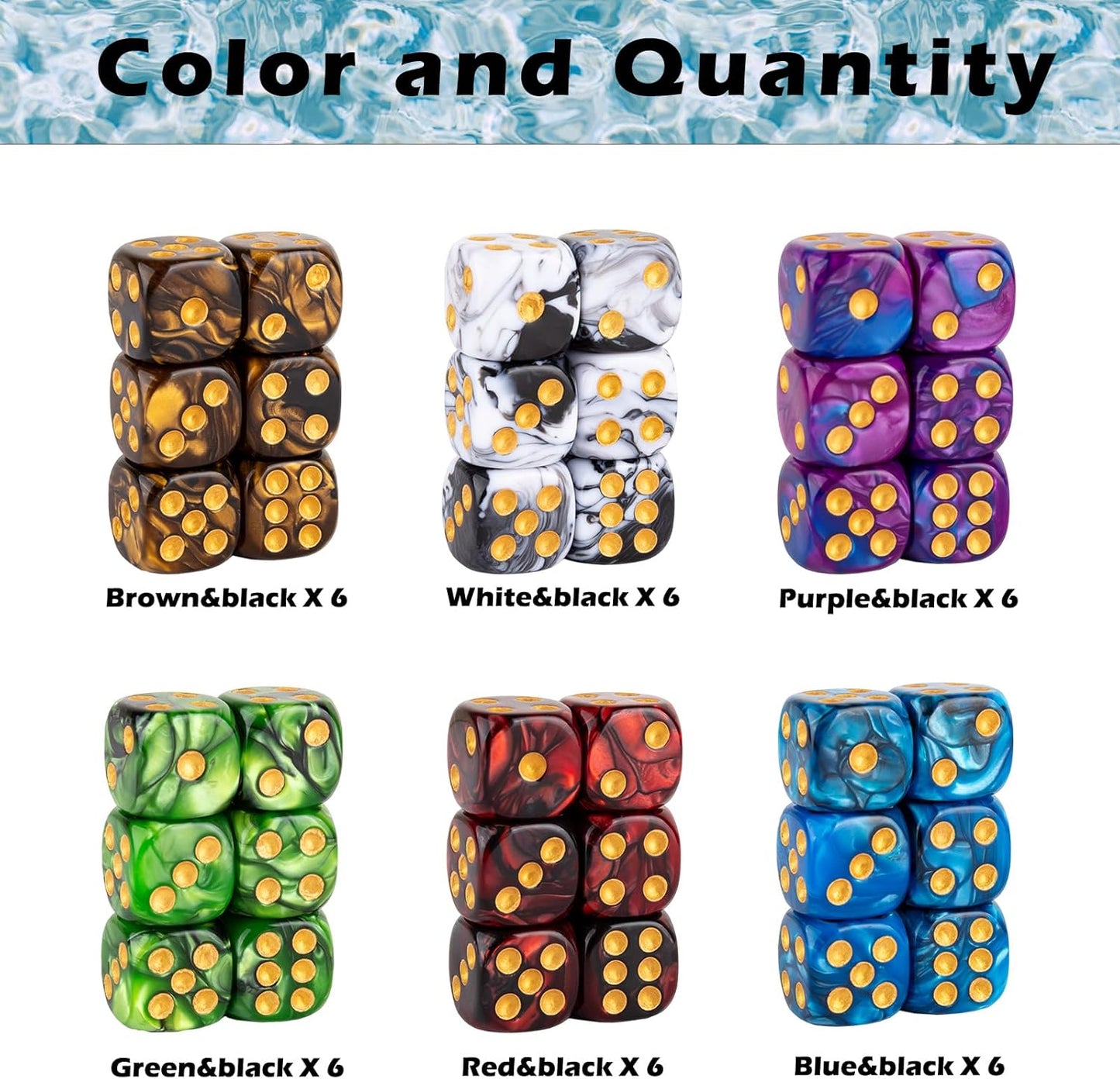 36 Pieces 16mm Marble D6 Dice 6 Sided Dice Set Round Corner Board Game Dice for MTG DND Tenzi Farkle Yahtzee Bunco or Math Learning