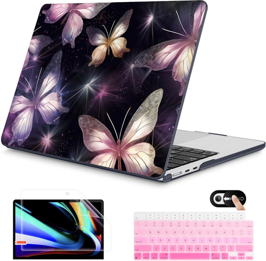 Mektron for 2025 M4 MacBook Air 13.6 Inch A3240 Case Fits 2023 A2681 M2 2024 A3113 M3 Chip with Liquid Retina Display, Printed Plastic Hard Shell Cover for MacBook Air 13.6", Glittering Butterfly