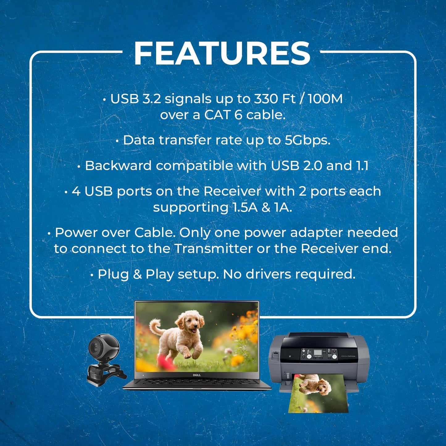 OREI USB 3.2 Over Ethernet HDbaseT Cat6 Extender LAN Upto 330 Feet - Extends 4 Ports USB-A Signal Over LAN Ethernet - Power Over Cable for Long Distance Extension Supports All Operating System