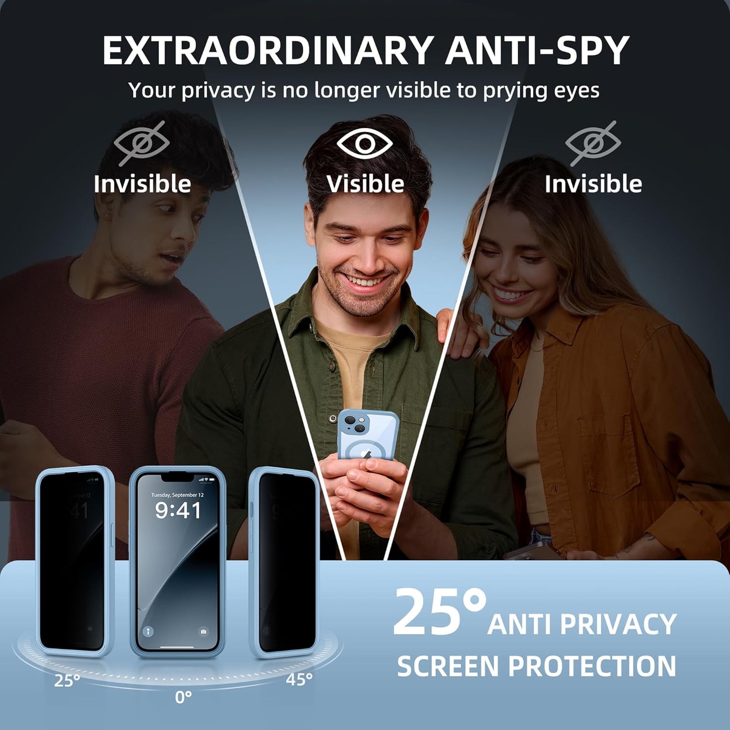 BERFY Magnetic for iPhone 14 Case, Compatible with MagSafe, Built-in Privacy Screen Protector and Upgraded Camera Protection, Anti-Spy Full Body Shockproof Phone Case for 14 6.1", Blue