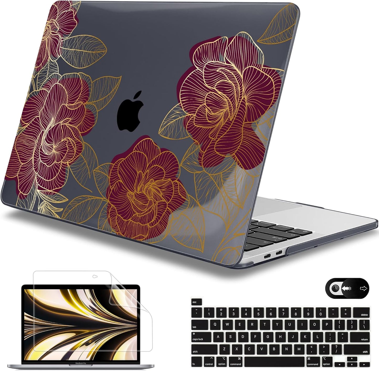 Mektron for MacBook Pro 13-inch Case 2022 2021 2020 Release A2338 M2 M1 A2289 A2251, Printed Plastic Hard Shell Cover for New MacBook Pro 13.3-inch Touch Bar Fits Touch ID，A-Golden Rose