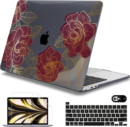 Mektron for MacBook Pro 13-inch Case 2022 2021 2020 Release A2338 M2 M1 A2289 A2251, Printed Plastic Hard Shell Cover for New MacBook Pro 13.3-inch Touch Bar Fits Touch ID，A-Golden Rose