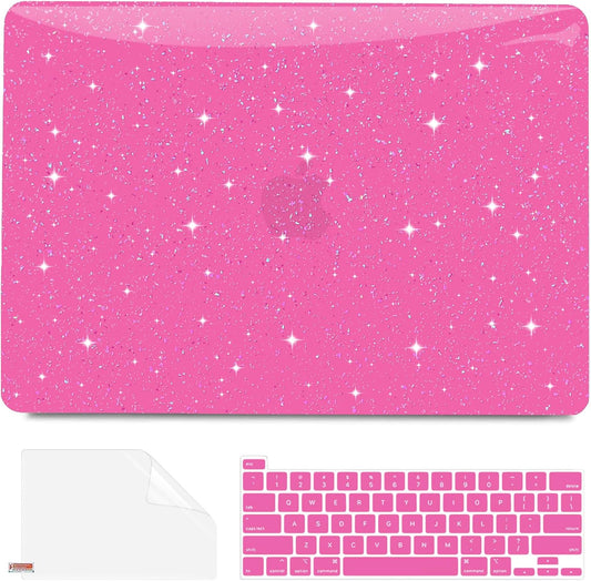 Anban Compatible with MacBook Pro 13 inch Case M2 M1 2025-2016 A2338 A2251 A2289 A2159 A1989 A1706 A1708, Plastic Hard Shell+Keyboard Cover+Screen Skin for MacBook Pro 13.3 inch Case, Shiny Hot Pink